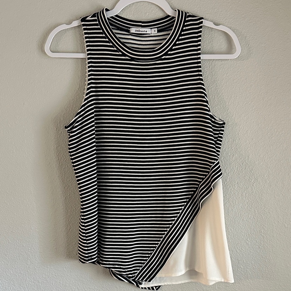 Red Haute Black and White Striped Tank Top